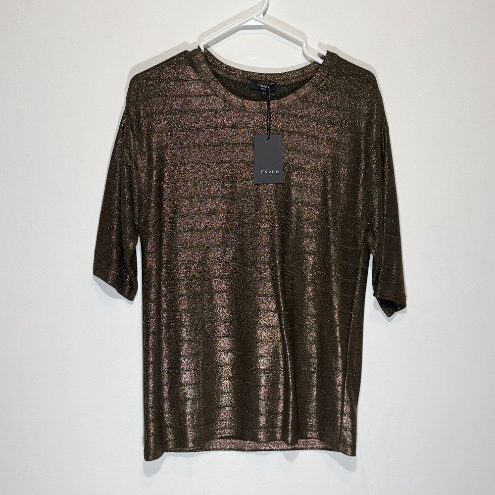 NWT FRNCH Metallic Striped 3/4 Sleeve Top